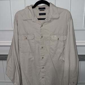 Nautica Men's Beige 100% Cotton Corduroy Button Down Long Sleeve (L)